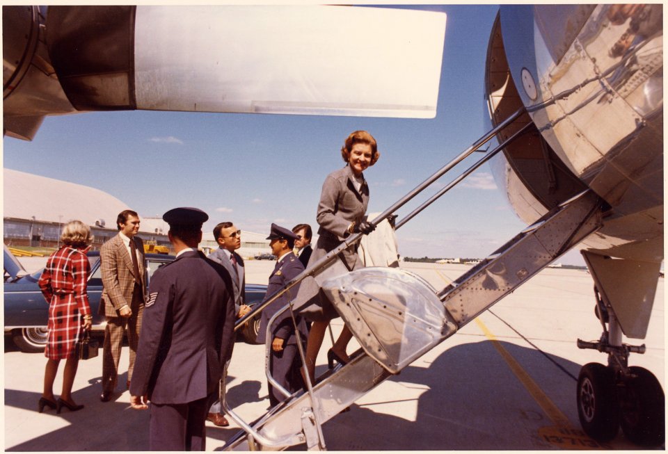 Photograph of Betty Ford Entering her Convair ^816 Aircraft at the Air National Guard Facility at O'Hare Field... - NARA - 186770