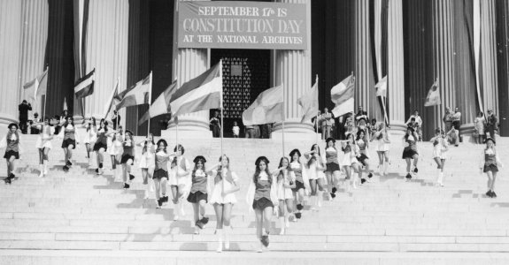 Photograph of Jefferson High School Marching Colonials Performing on the Steps of the National Archives Building on Constitution Day, 1974 (cropped) photo