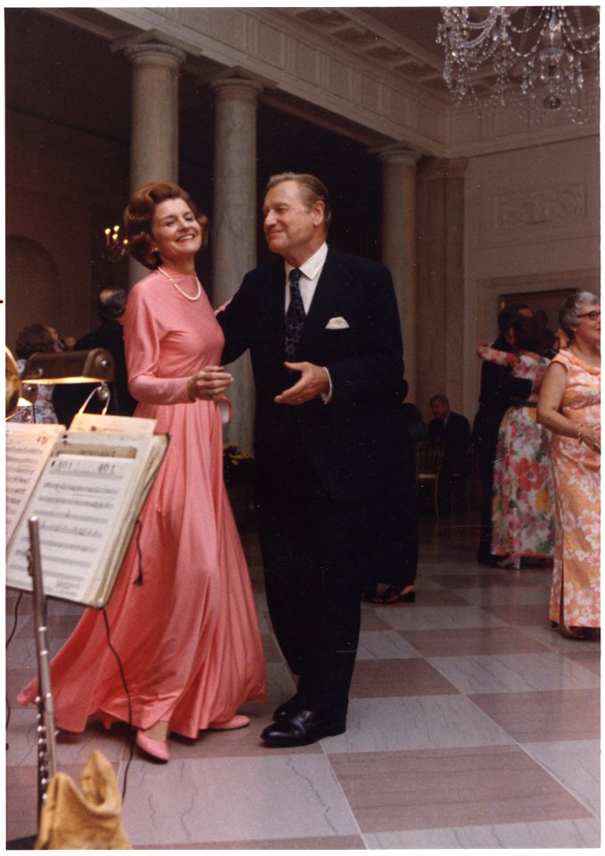 Photograph of Mrs. Betty Ford and Vice President-Designate Nelson A. Rockefeller Dancing in the Grand hall of the... - NARA - 186767