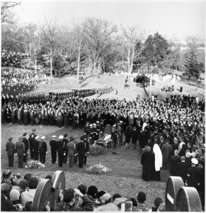 Photograph of mourners gathered at Arlington National Cemetery to witness burial services for the late President John... - NARA - 200450 photo