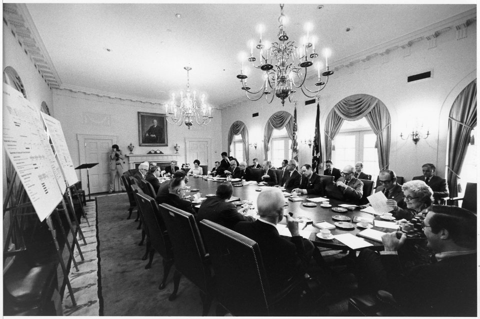 Photograph of President Gerald R. Ford Participating in a Meeting with his Cabinet in the Cabinet Room - NARA - 186782