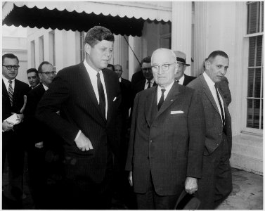 Photograph of President John F. Kennedy with former President Harry S. Truman at the White House. - NARA - 200430