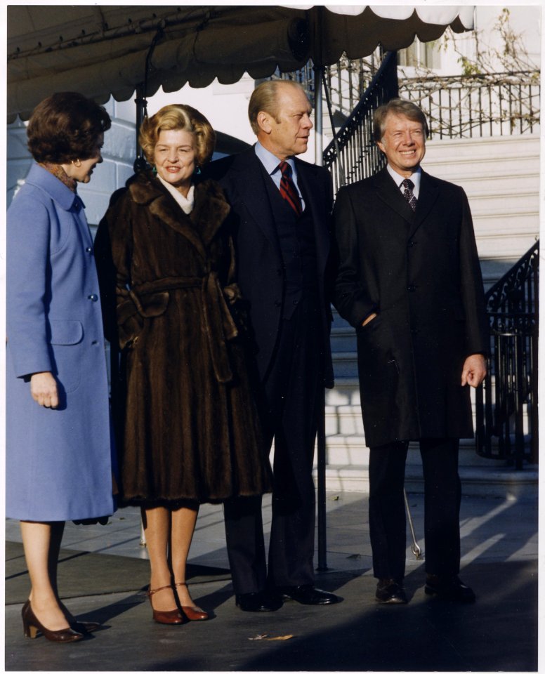 Photograph of President Gerald Ford, First Lady Betty Ford, President-Elect Jimmy Carter, and Rosalynn Carter... - NARA - 186838