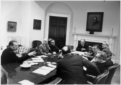 Photograph of President Gerald R. Ford Presiding Over a Meeting of the National Security Council to Discuss the... - NARA - 186800