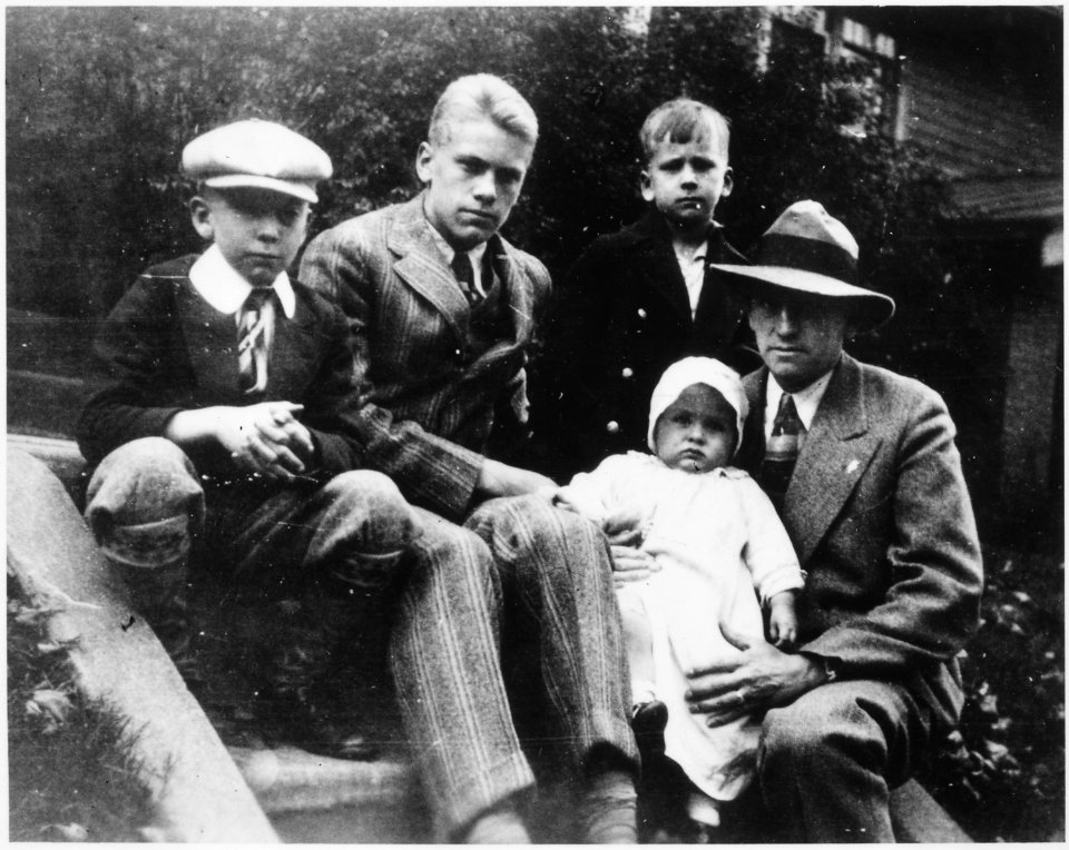 Photograph of Gerald R. Ford, Jr., with His Father and Half-Brothers Tom, Dick, and Jim, on the Front Steps the Ford... - NARA - 186998