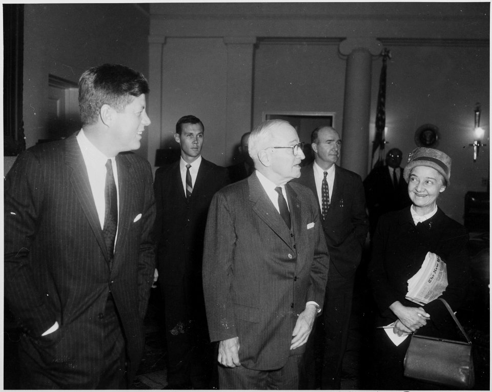 Photograph of President John F. Kennedy with former President Harry S. Truman, during Truman's visit to the White House. - NARA - 200431