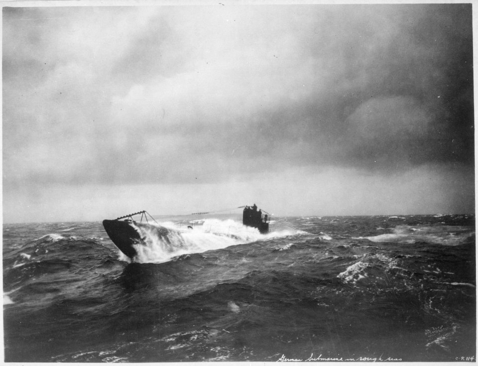 Photograph of German Submarine in Rough Seas - NARA - 512979