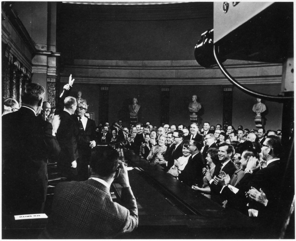 Photograph of House Republicans Showing their Approval for Newly-Elected House Minority Leader Representative Gerald... - NARA - 187017
