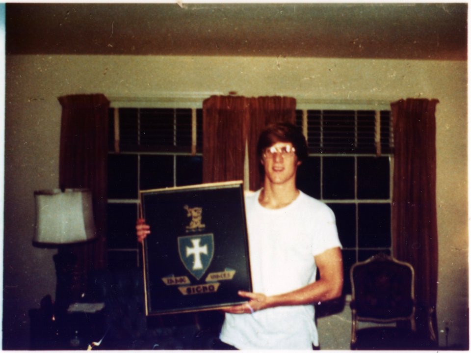 Photograph of Michael G. Ford, Son of Gerald R. Ford and Betty Ford, Holding a Plaque from Wake Forest University... - NARA - 186843