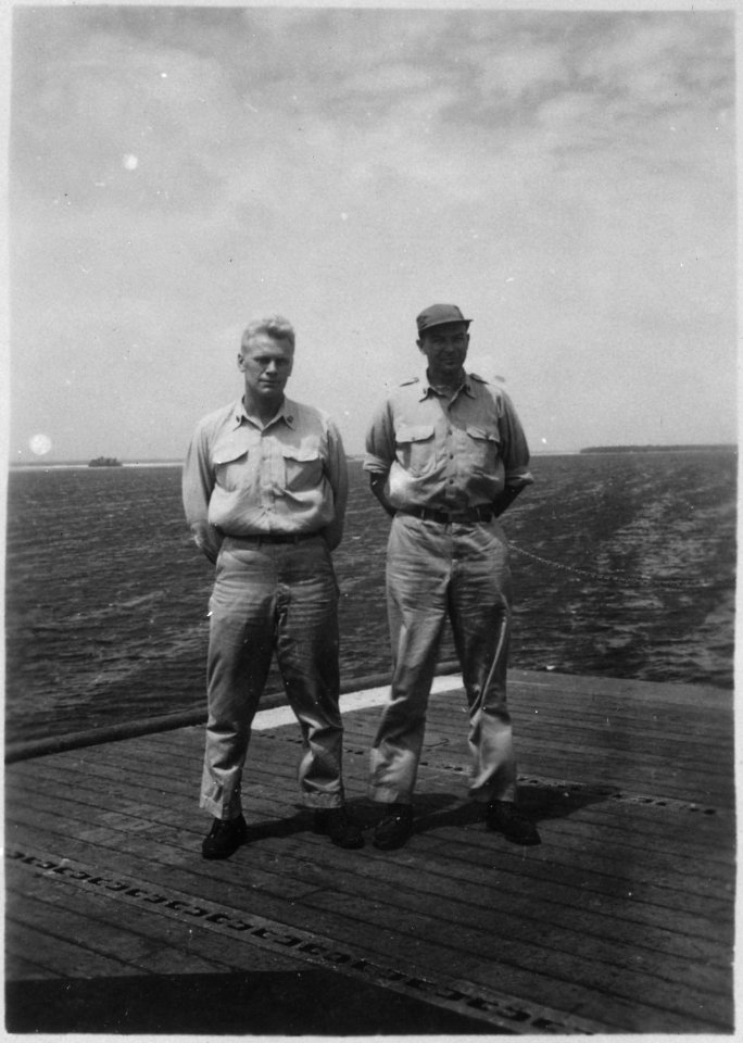 Photograph of Gerald R. Ford, Jr., and Truman Walling on the Flight Deck of the U.S.S. Monterey - NARA - 187030