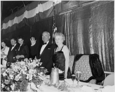 Photograph of President Truman and Mrs. Truman at the annual Jefferson-Jackson Day Dinner, during which the President... - NARA - 200383