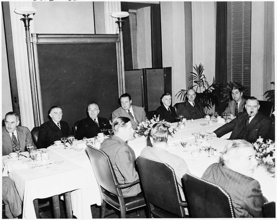 Photograph of President Truman at a luncheon commemorating the one-hundredth anniversary of the founding of the U.S.... - NARA - 200097
