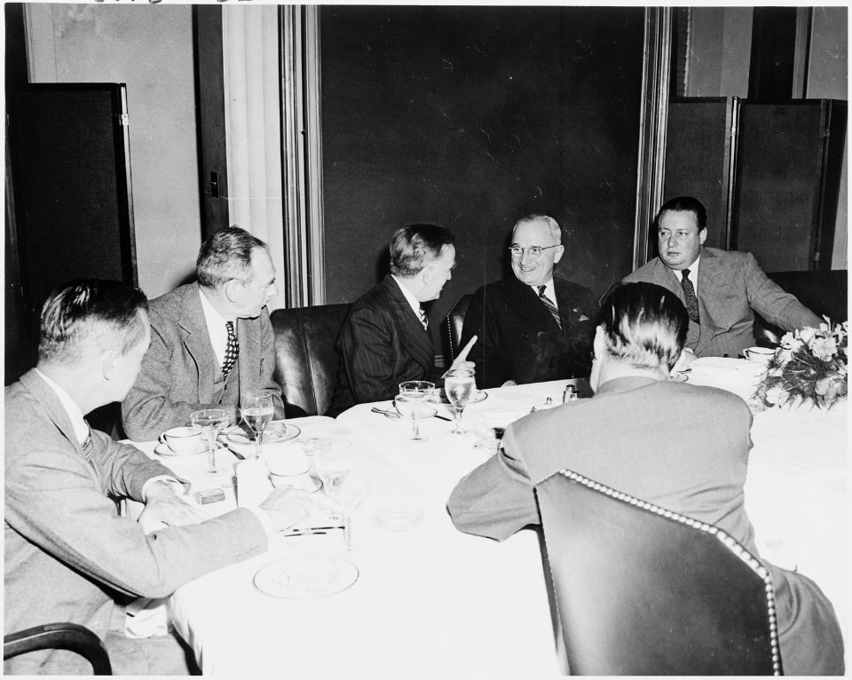 Photograph of President Truman at a luncheon commemorating the one-hundredth anniversary of the founding of the U.S.... - NARA - 200098