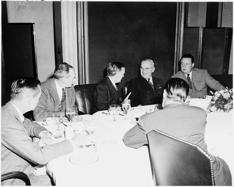 Photograph of President Truman at a luncheon commemorating the one-hundredth anniversary of the founding of the U.S.... - NARA - 200098