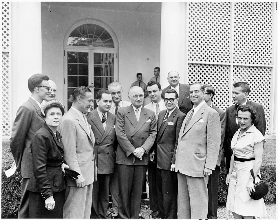 Photograph of President Truman at the White House with members of the French Provincial Press Study Group, whose... - NARA - 200328