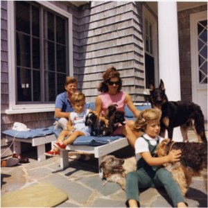 Photograph of Kennedy Family with Dogs During a Weekend at Hyannisport - NARA - 194258 photo