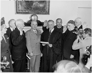 Photograph of President Truman at the swearing-in ceremony for members of the President's Commission on Internal... - NARA - 200270 photo