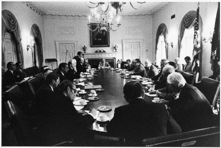 Photograph of President Gerald R. Ford Participating in a Meeting with His Cabinet - NARA - 186766