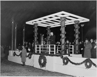 Photograph of President Truman delivering his speech on the occasion of the lighting of the National Community... - NARA - 199274 photo