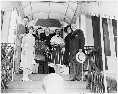 Photograph of President Truman with President Galo Plaza of Ecuador and Vice President Alben Barkley, and members of... - NARA - 200304