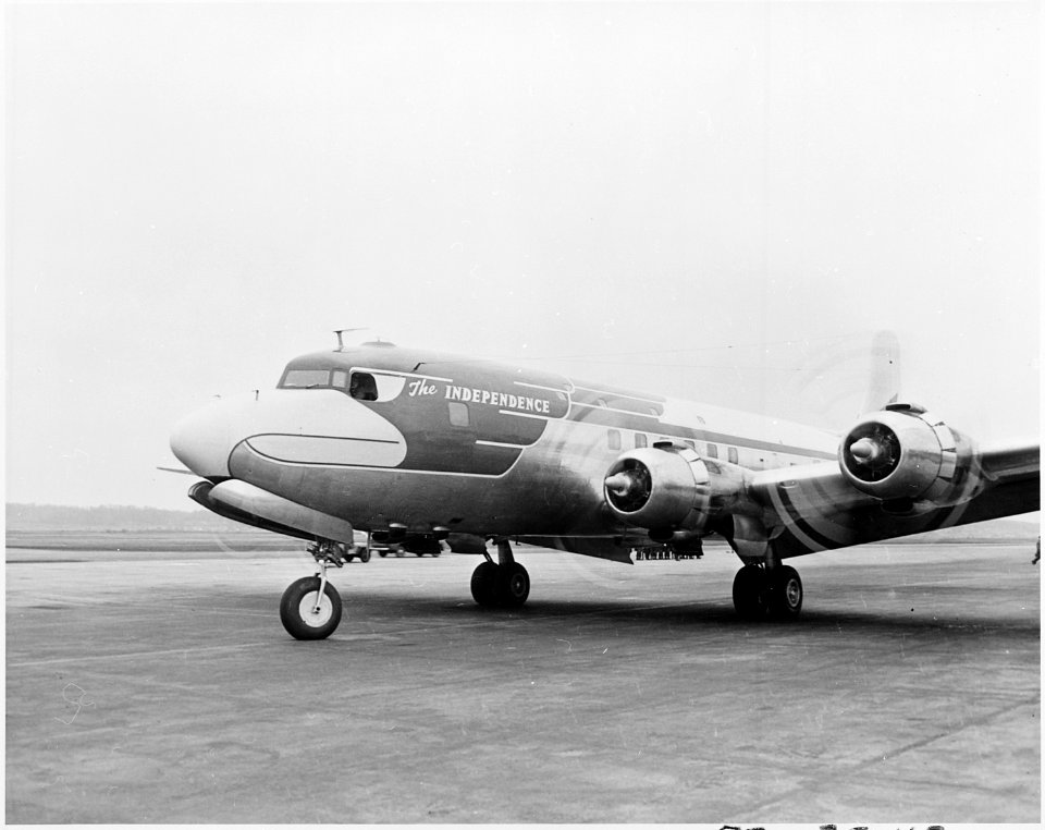 Photograph of President Truman's airplane, The Independence, preparing to leave Washington to carry the President... - NARA - 200342
