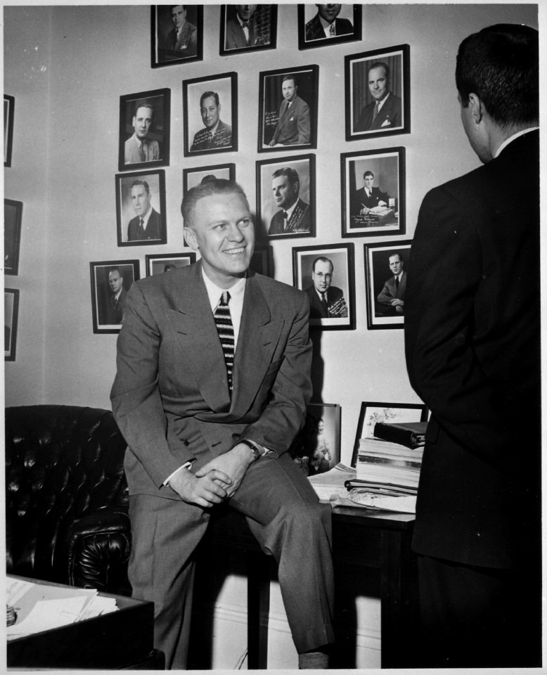Photograph of Representative Gerald R. Ford Talking to an Unidentified Visitor in his House Office - NARA - 186882