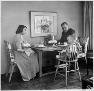 Photograph of Representative Gerald R. Ford, with Wife Betty and Sons Michael and John Jack, Sitting at the Kitchen... - NARA - 186875 photo