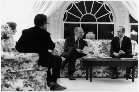Photograph of Secretary of State Henry A. Kissinger and National Security Adviser Brent Scowcroft Visiting the West... - NARA - 186799 photo