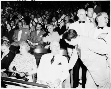 Photograph of President Truman, the First Lady, and Margaret Truman with others in the audience for the premiere of... - NARA - 200229