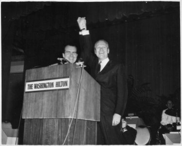 Photograph of Representative Gerald R. Ford Introducing President Richard M. Nixon at the Washington Hilton Hotel... - NARA - 186978