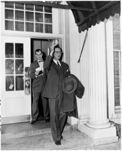Photograph of Senator Estes Kefauver of Tennessee leaving the White House after a meeting with President Truman. - NARA - 200351