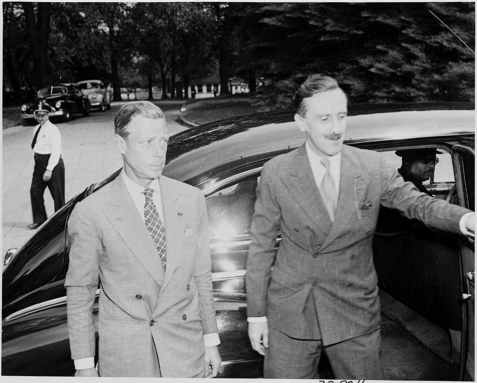 Photograph of the Duke of Windsor and an unidentified man (possibly M. J. Balfour), outside the White House on the... - NARA - 199164