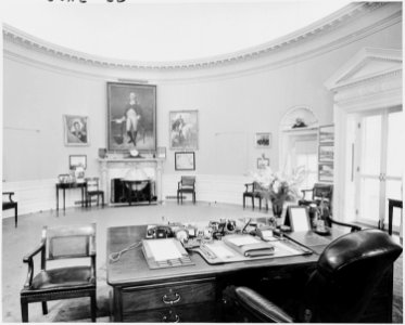 Photograph of the Oval Office, as seen from behind President Truman's desk. - NARA - 200234