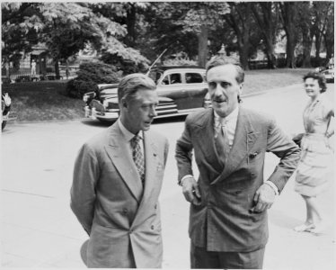 Photograph of the Duke of Windsor and an unidentified man (possibly M. J. Balfour), outside the White House on the... - NARA - 199163