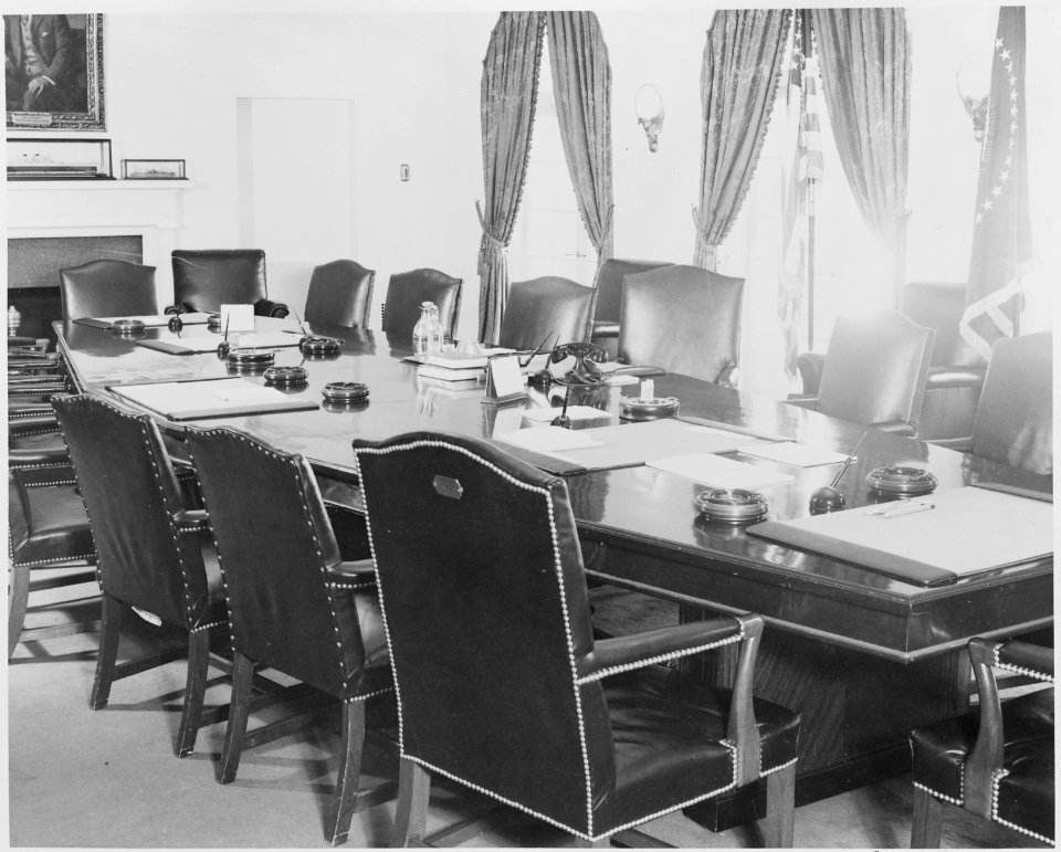 Photograph of the table and chairs in the Cabinet Room of the White House. - NARA - 199466