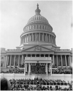 Photograph of the U.S. Capitol and the Inaugural platform during ceremonies marking the Inauguration of Dwight D.... - NARA - 200417