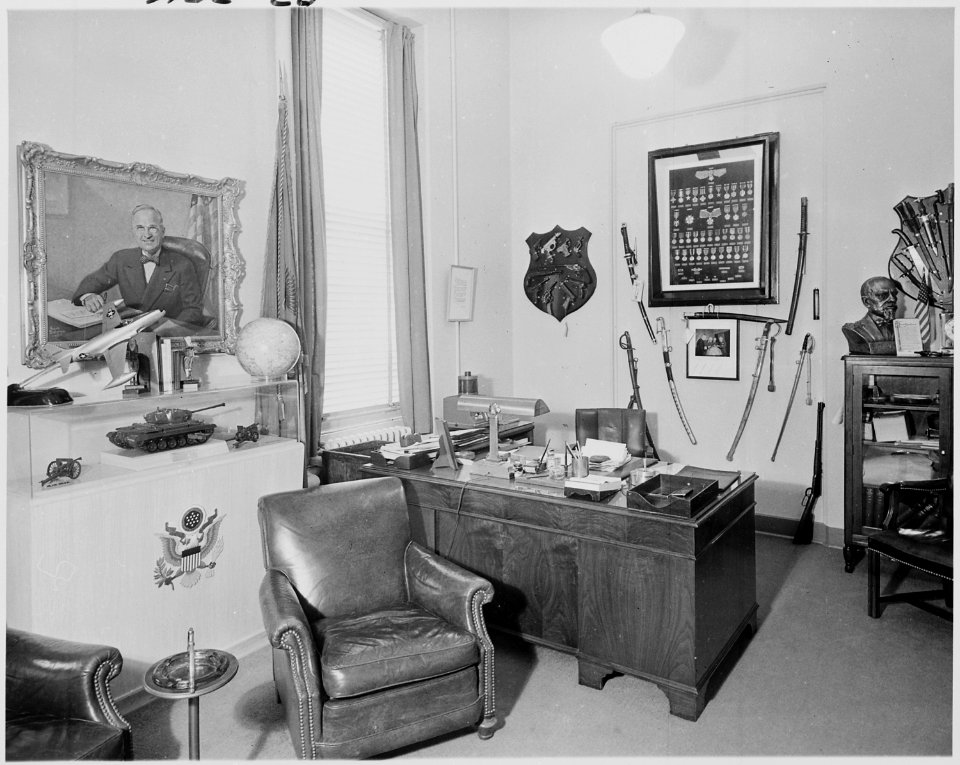 Photograph of the office of General Harry H. Vaughan, Military Aide to the President, at the White House. - NARA - 200273