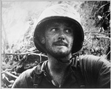 Photograph of U.S. Marine in Action at Peleliu Island - NARA - 520616