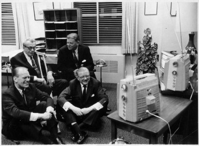 Photograph of Representative Gerald R. Ford with Senator Everett M. Dirksen, Ray Bliss and Senator Thurston Morton... - NARA - 186979