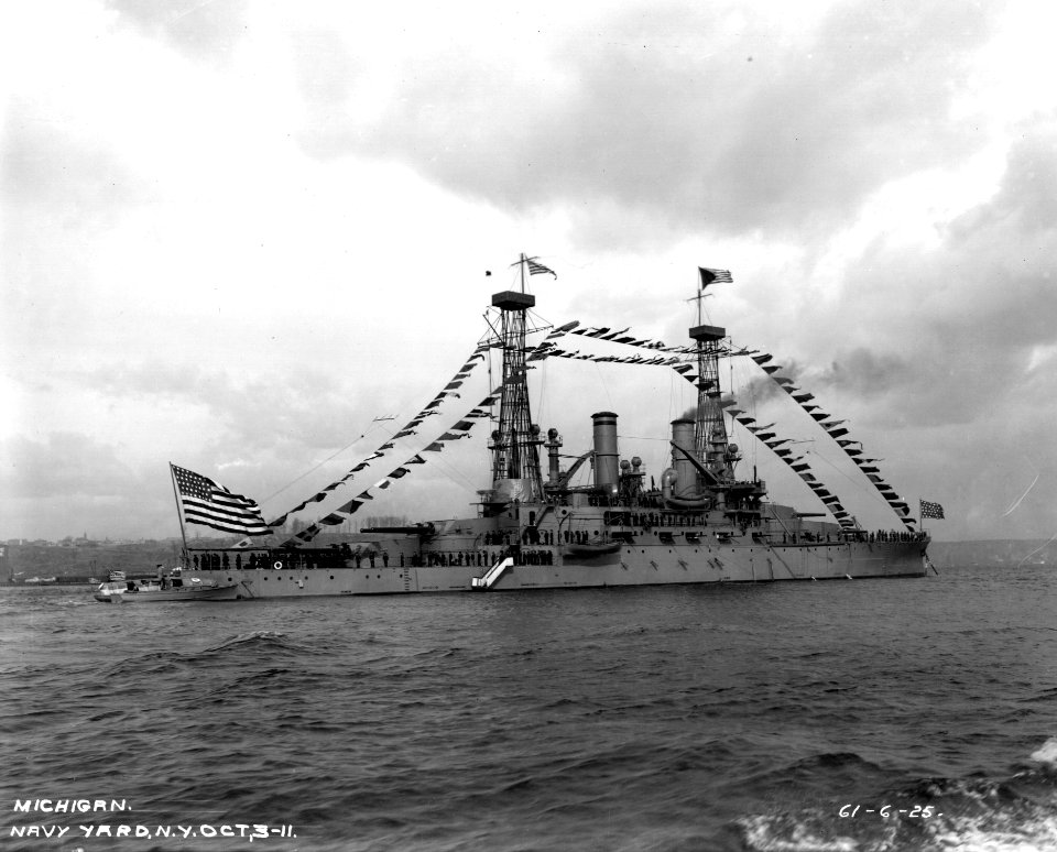 Photograph of the Battleship USS Michigan at the Brooklyn Navy Yard - NARA - 19-N-61-6-25