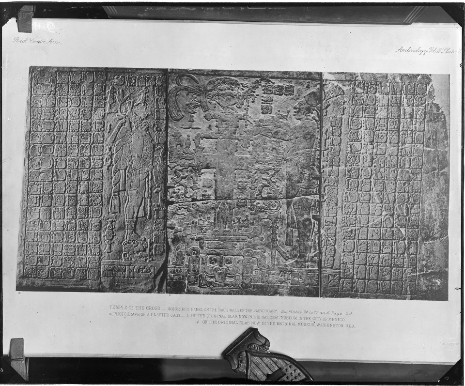 Plaster cast of inscribed wall panel from Temple of the Cross, Palenque. - NARA - 523584