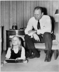 Photograph of Representative Gerald R. Ford with his Daughter Susan in the Living Room of their Alexandria, Virginia... - NARA - 187005