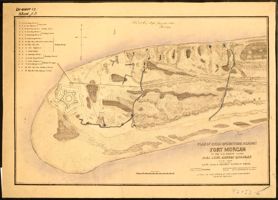 Plan of Siege Operations Against Fort Morgan by the U.S. Forces, under Maj. Genl. Gordon Granger, Aug. 1864. Capt.... - NARA - 305753