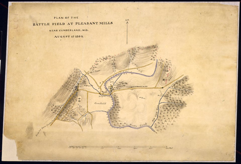 Plan of the Battle Field at Pleasant Mills near Cumberland, Md. August 1st, 1864. - NARA - 305721