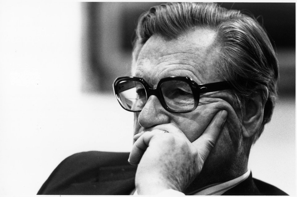 Photograph of Vice President Nelson A. Rockefeller Listening Intently to the Discussion About the Evacuation of... - NARA - 186801
