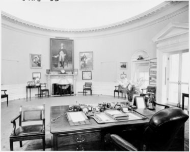 Photograph of the Oval Office, as seen from behind President Truman's desk. - NARA - 200234
