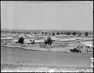 Pomona, California. General view of assembly center being constructed on Pomona Fair Grounds for ev . . . - NARA - 536837