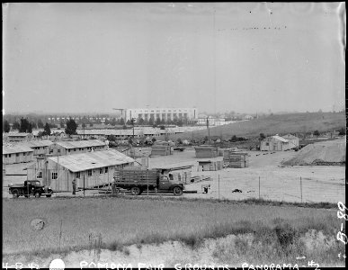 Pomona, California. General view of assembly center being constructed on Pomona Fair Grounds, for e . . . - NARA - 536838