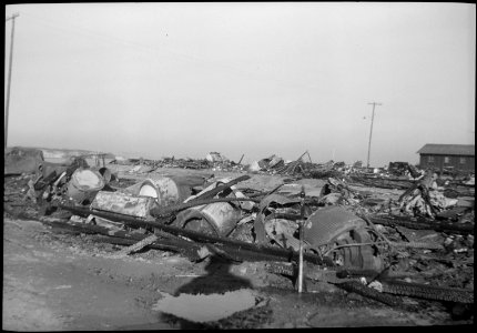 Poston, Arizona. 46 electric washing machines were destroyed in a Christmas night 1943 blaze in blo . . . - NARA - 539519
