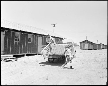 Poston, Arizona. Apache Indians are assisting in the unloading of beds for evacuees of Japanese anc . . . - NARA - 536125 photo